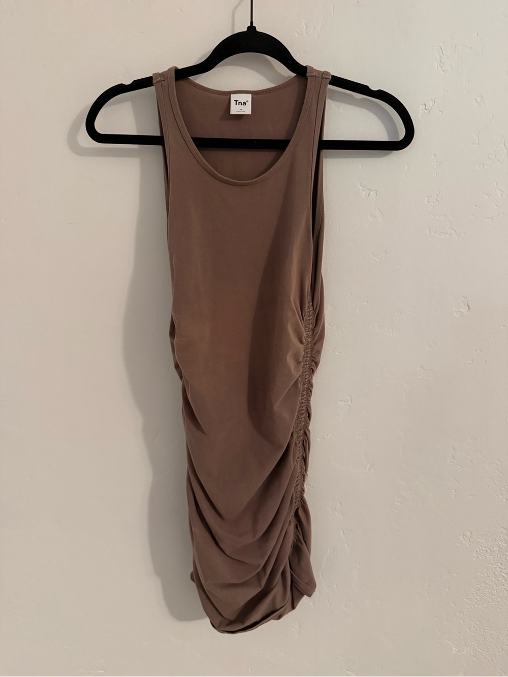 TNA Sleeveless Ruched Midi Dress in Taupe